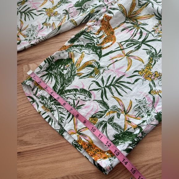 100% Linen Tropical Jungle Wide Leg Pull On Elastic Waist Cropped White Pants XL - Picture 9 of 12